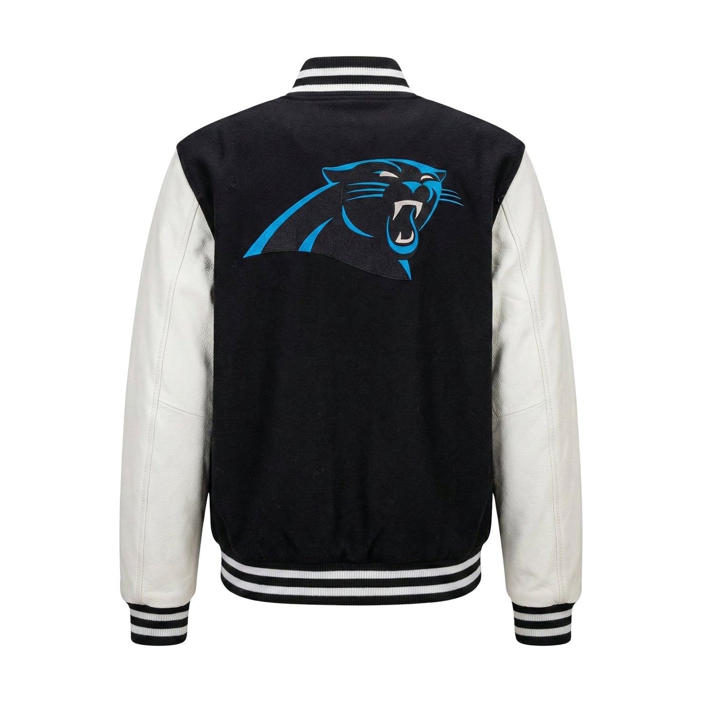 NFL Carolina Panthers Black & White Varsity Letterman Bomber Jacket for Men & Women