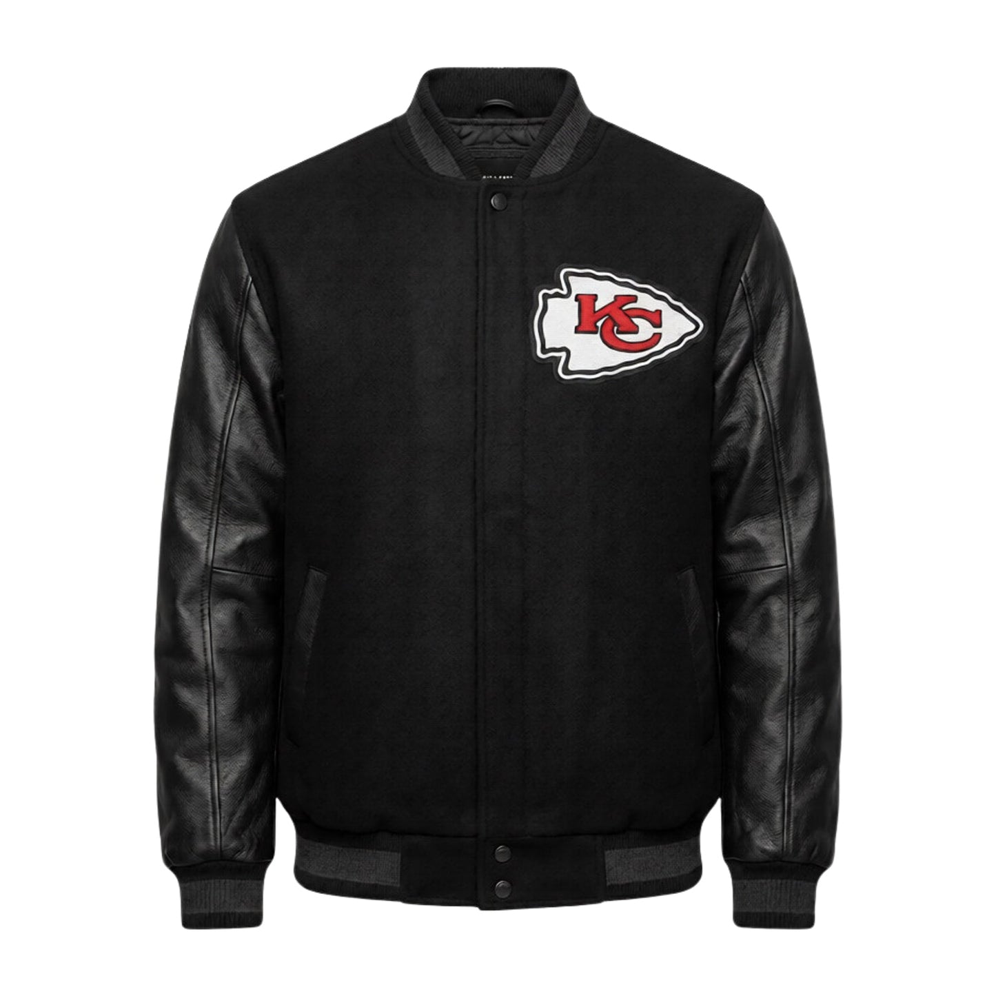 Black jacket with Kansas City Chiefs logo on a white background