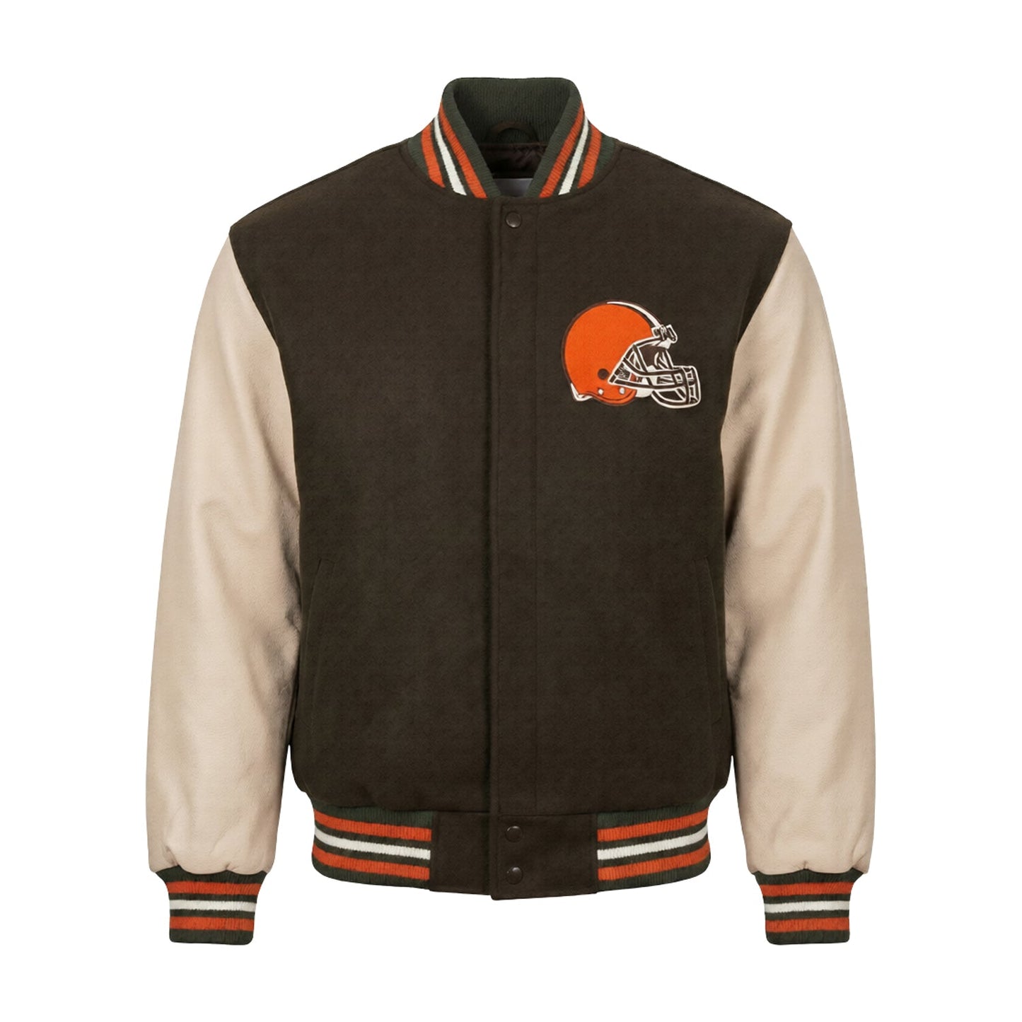 NFL Cleveland Browns Brown & Cream Varsity Letterman Bomber Jacket for Men & Women