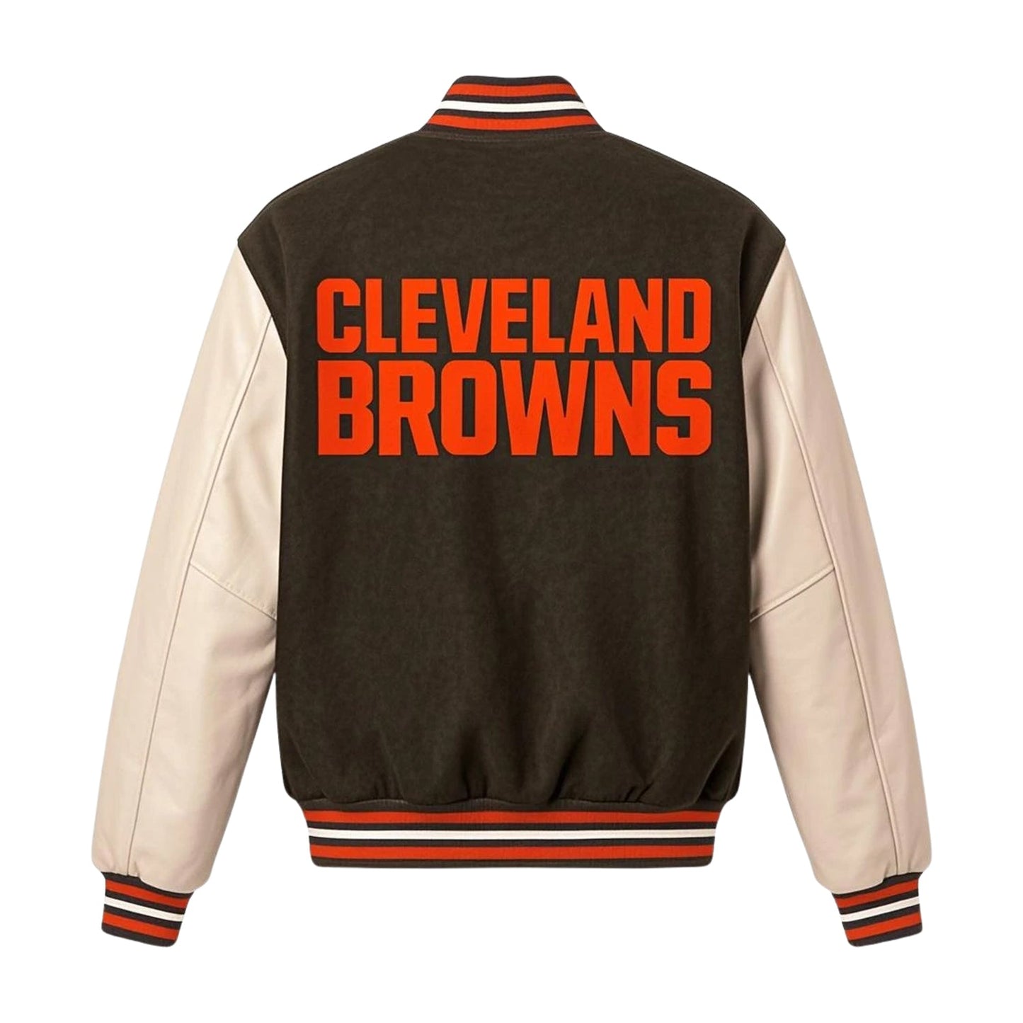 NFL Cleveland Browns Brown & Cream Varsity Letterman Bomber Jacket for Men & Women