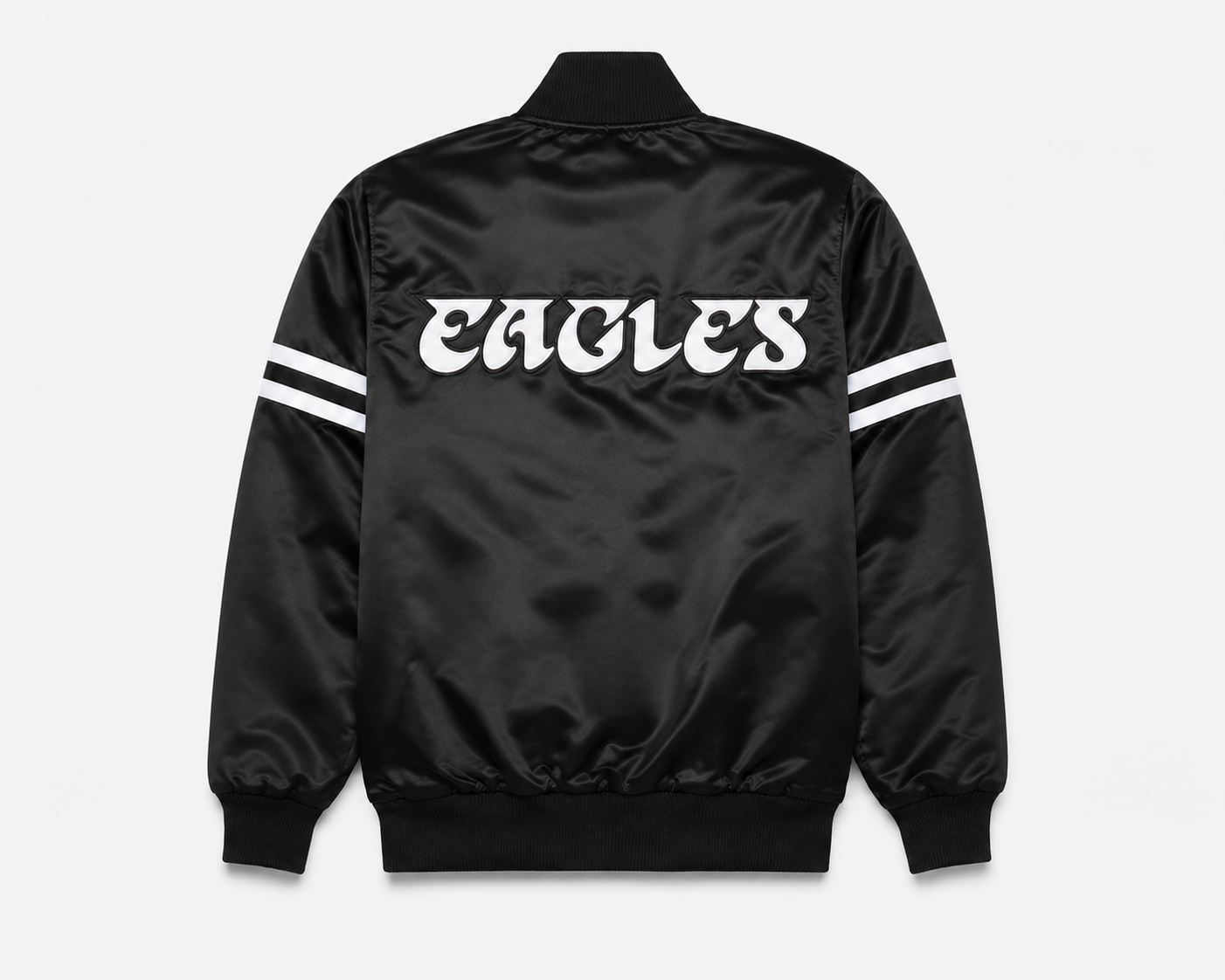 Philadelphia Eagles Black jacket with 'EAGLES' text on a white background