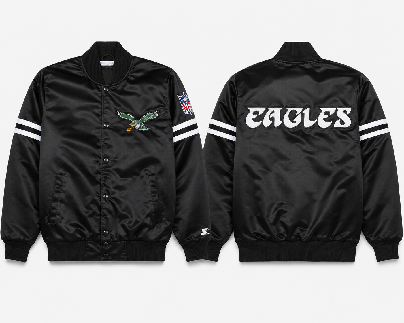 Philadelphia Eagles Black jacket with the Eagles logo on a white background