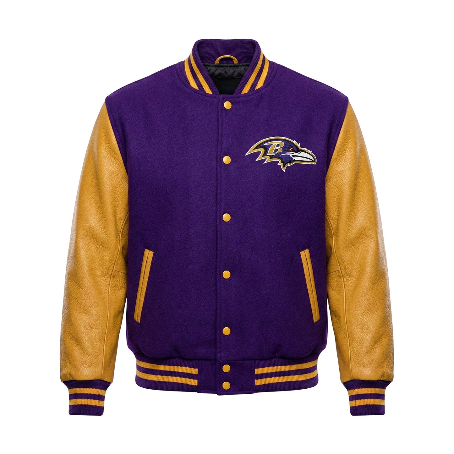 NFL Baltimore Ravens Purple & Gold Varsity Letterman Bomber Jacket for Men & Women