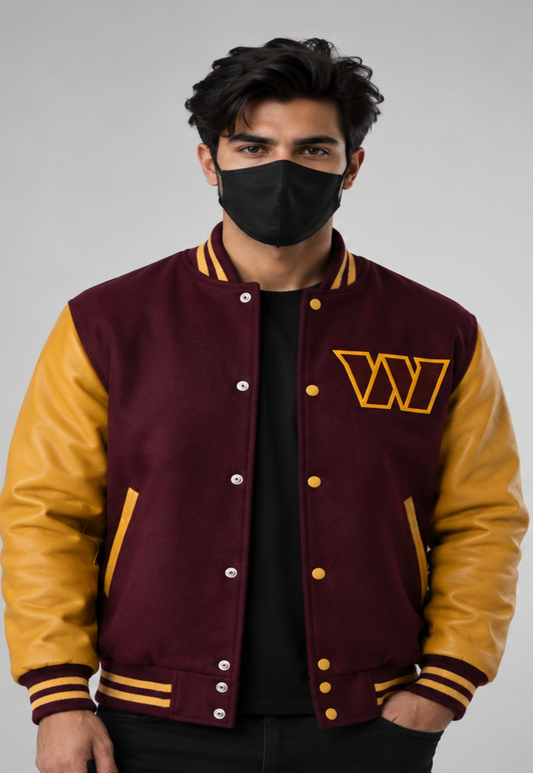 NFL Washington Commanders Maroon & Gold Varsity Letterman Bomber Jacket for Men & Women