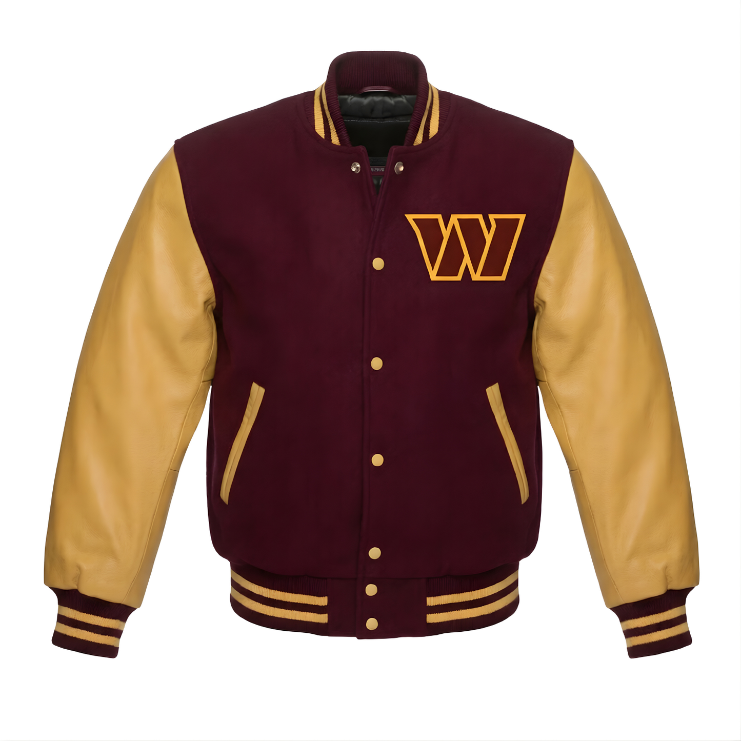 NFL Washington Commanders Maroon & Gold Varsity Letterman Bomber Jacket for Men & Women