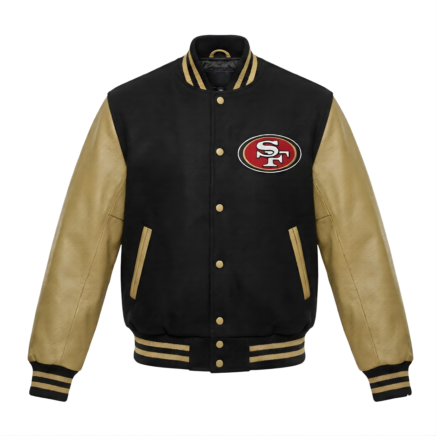 NFL San Francisco 49ers Black & Gold Varsity Letterman Bomber Jacket for Men & Women