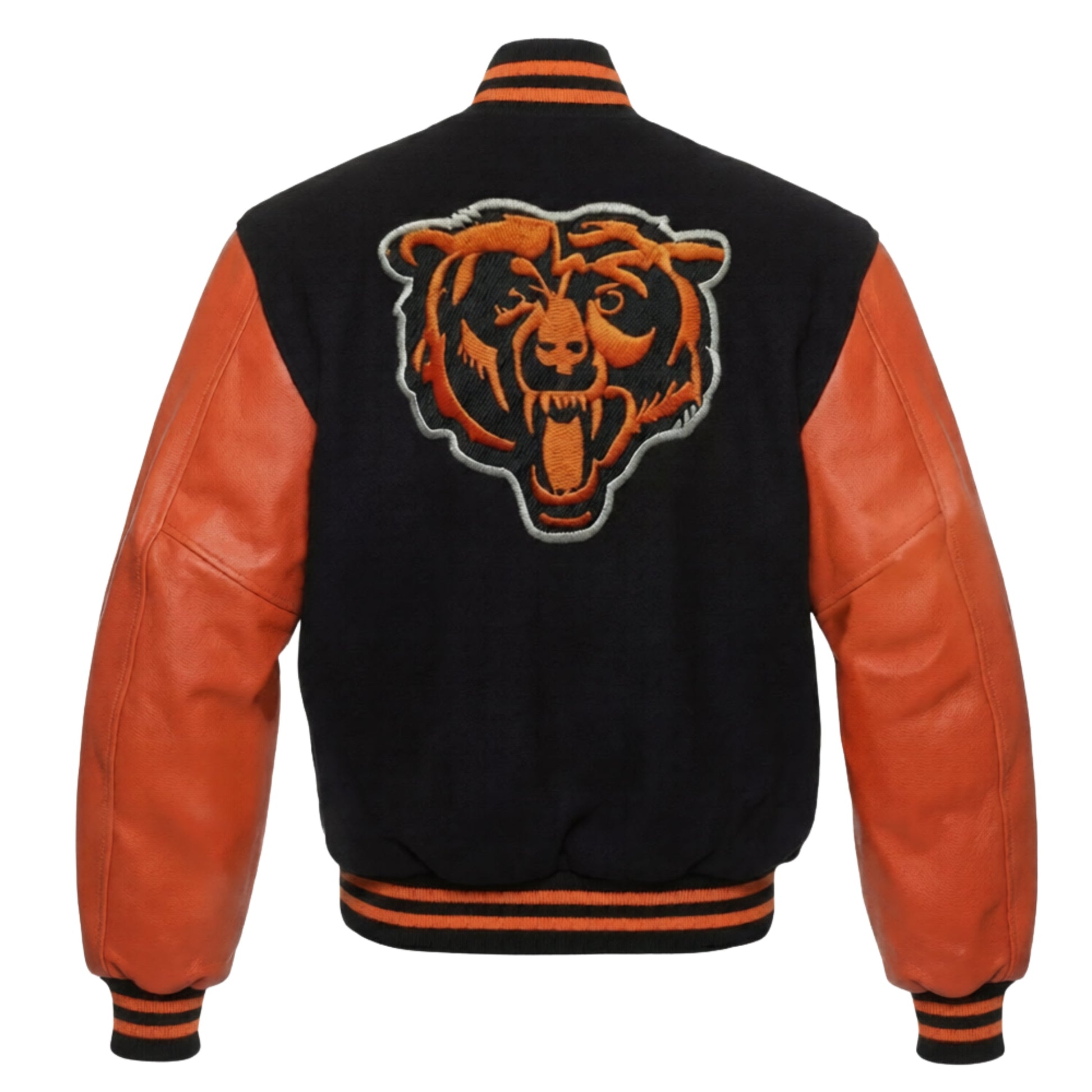 NFL Chicago Bears Black & Orange Varsity Letterman Bomber Jacket for Men & Women