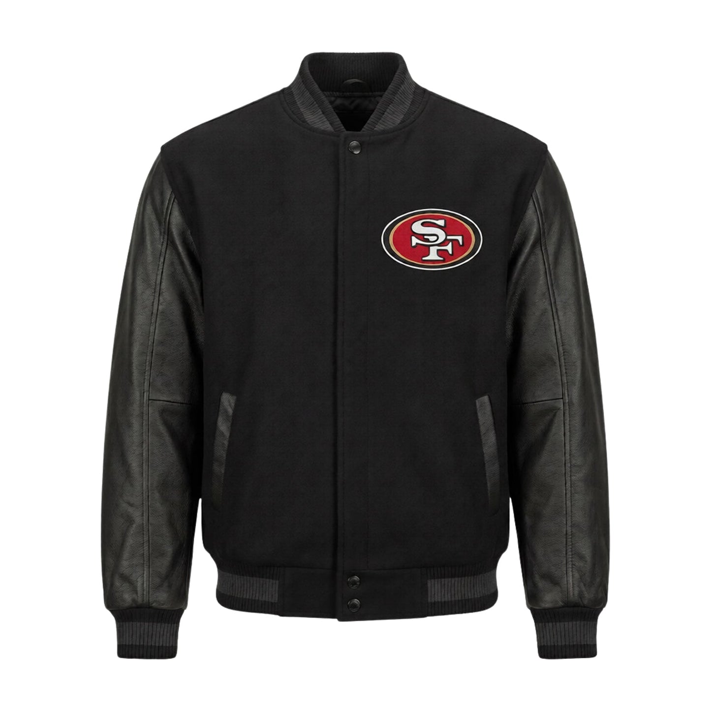 NFL San Francisco 49ers Black Varsity Letterman Bomber Jacket for Men & Women