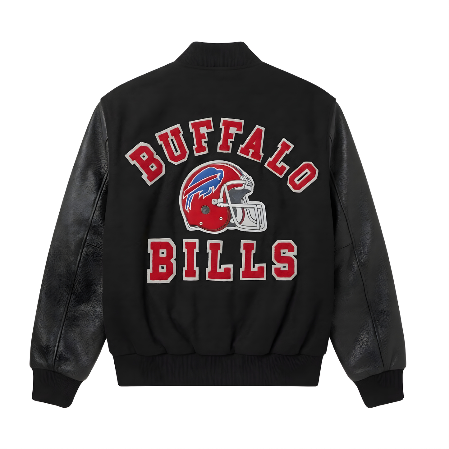 NFL Buffalo Bills Black Varsity Letterman Bomber Jacket for Men & Women