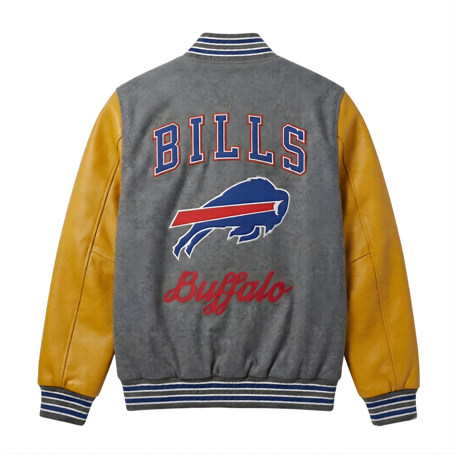 NFL Buffalo Bills Grey & Gold Varsity Letterman Bomber Jacket for Men & Women