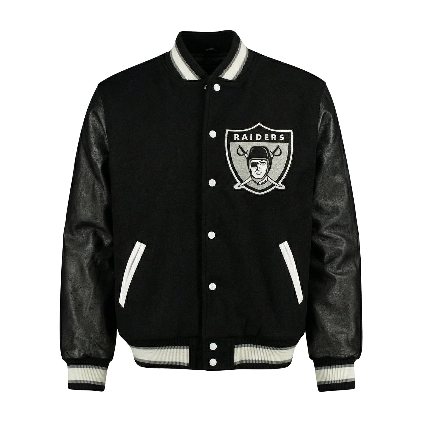 NFL Las Vegas Raiders Black Varsity Letterman Bomber Jacket for Men & Women