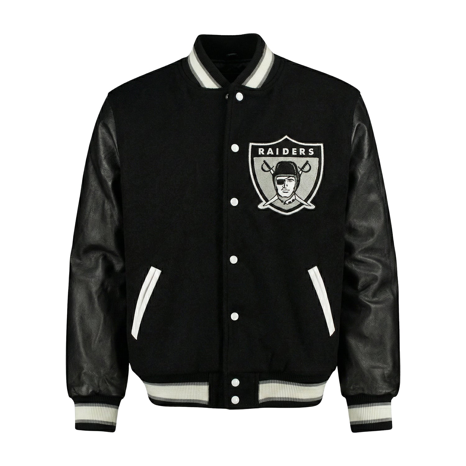 NFL Las Vegas Raiders Black Varsity Letterman Bomber Jacket for Men & Women