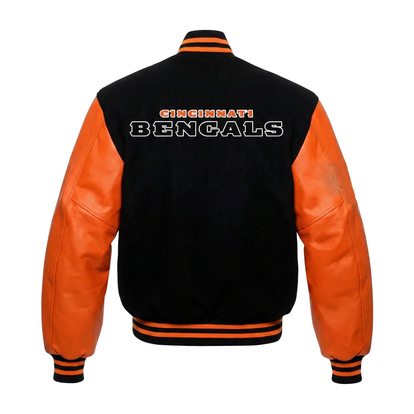NFL Cincinnati Bengals Black & Orange Varsity Letterman Bomber Jacket for Men & Women