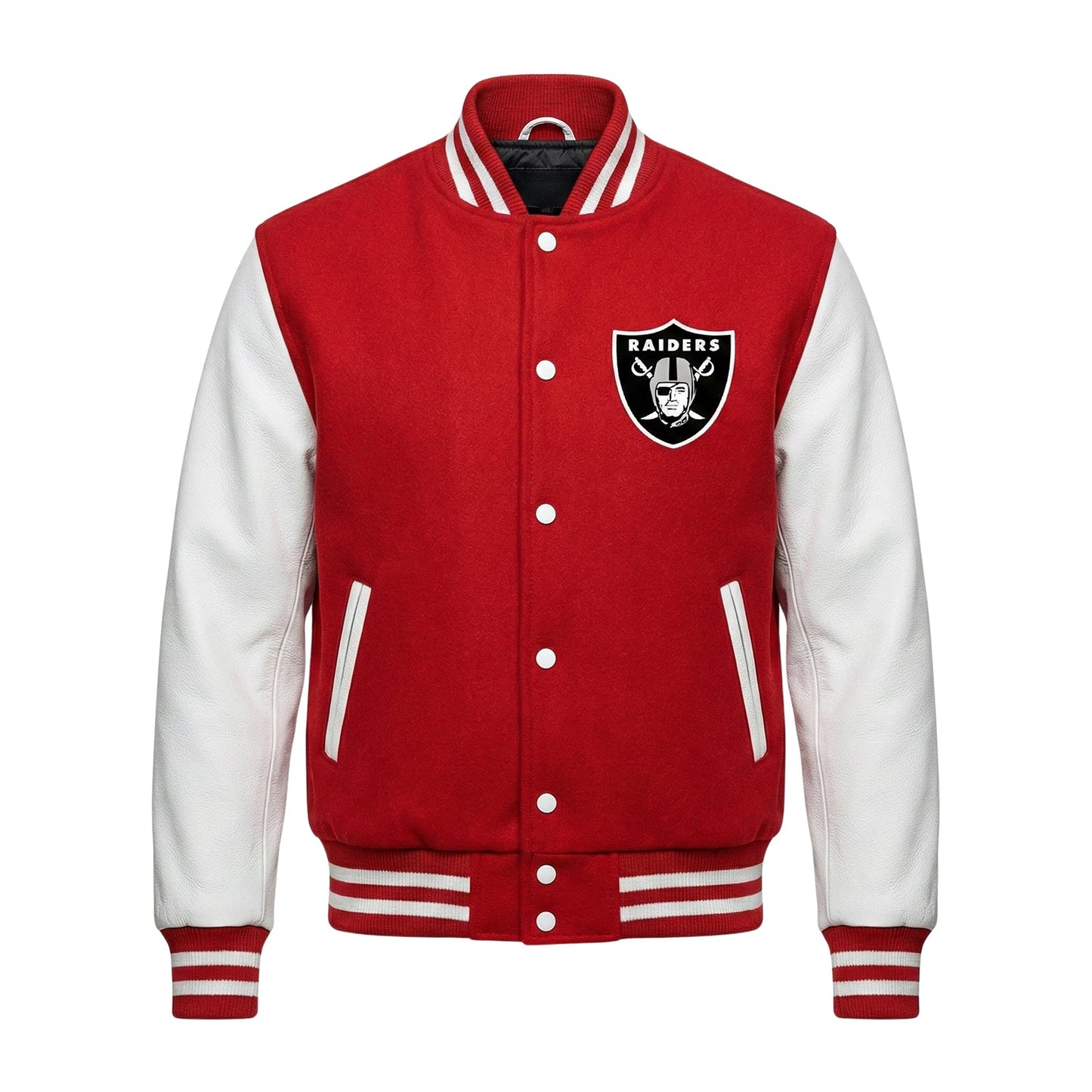 NFL Las Vegas Raiders Red & White Varsity Letterman Bomber Jacket for Men & Women