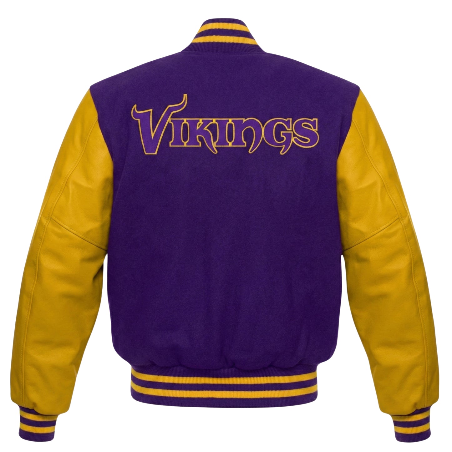 Minnesota Vikings Purple & Gold Varsity Jacket – Premium Fleece Body with Faux Leather Sleeves | NFL-inspired Letterman Bomber Jacket