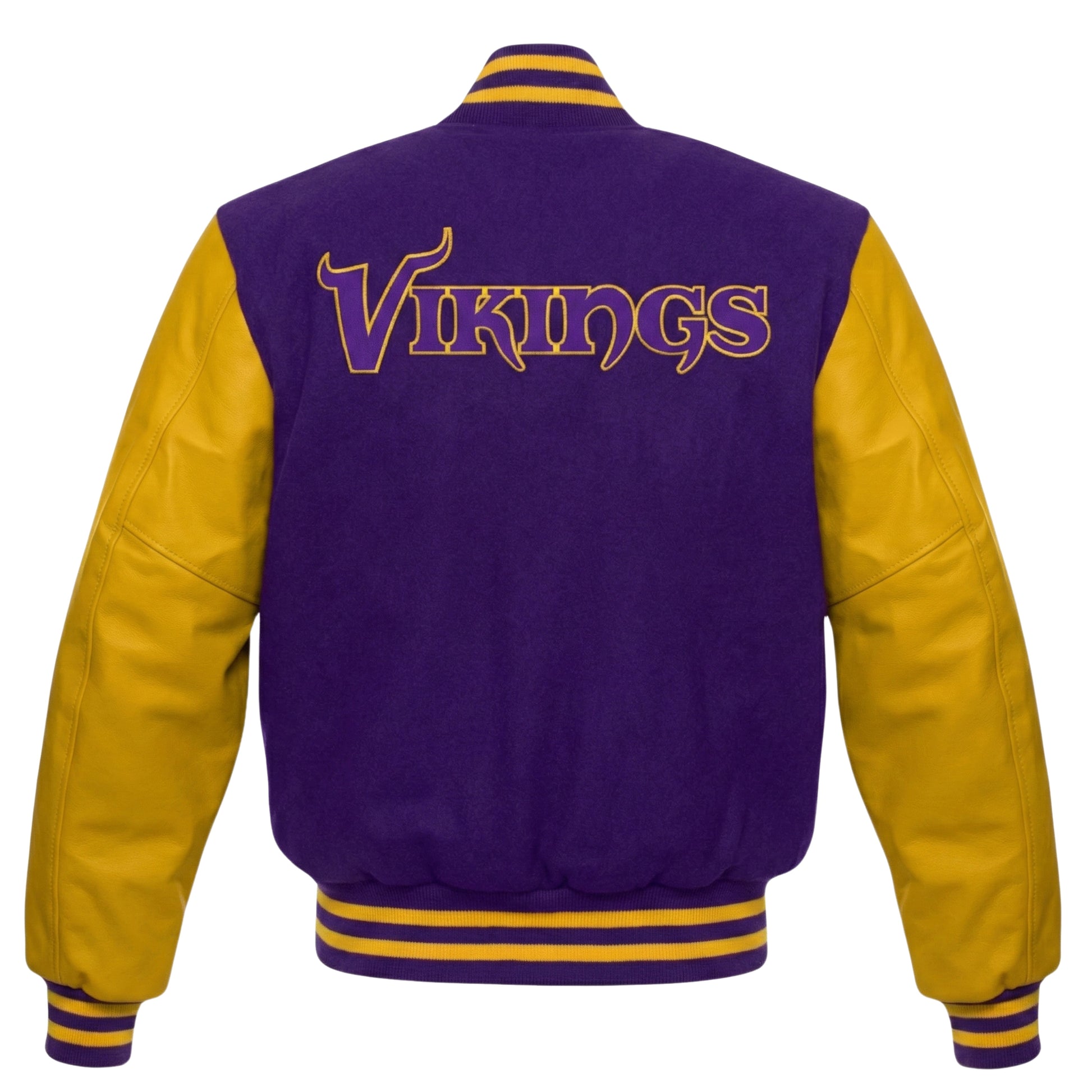 Minnesota Vikings Purple & Gold Varsity Jacket – Premium Fleece Body with Faux Leather Sleeves | NFL-inspired Letterman Bomber Jacket