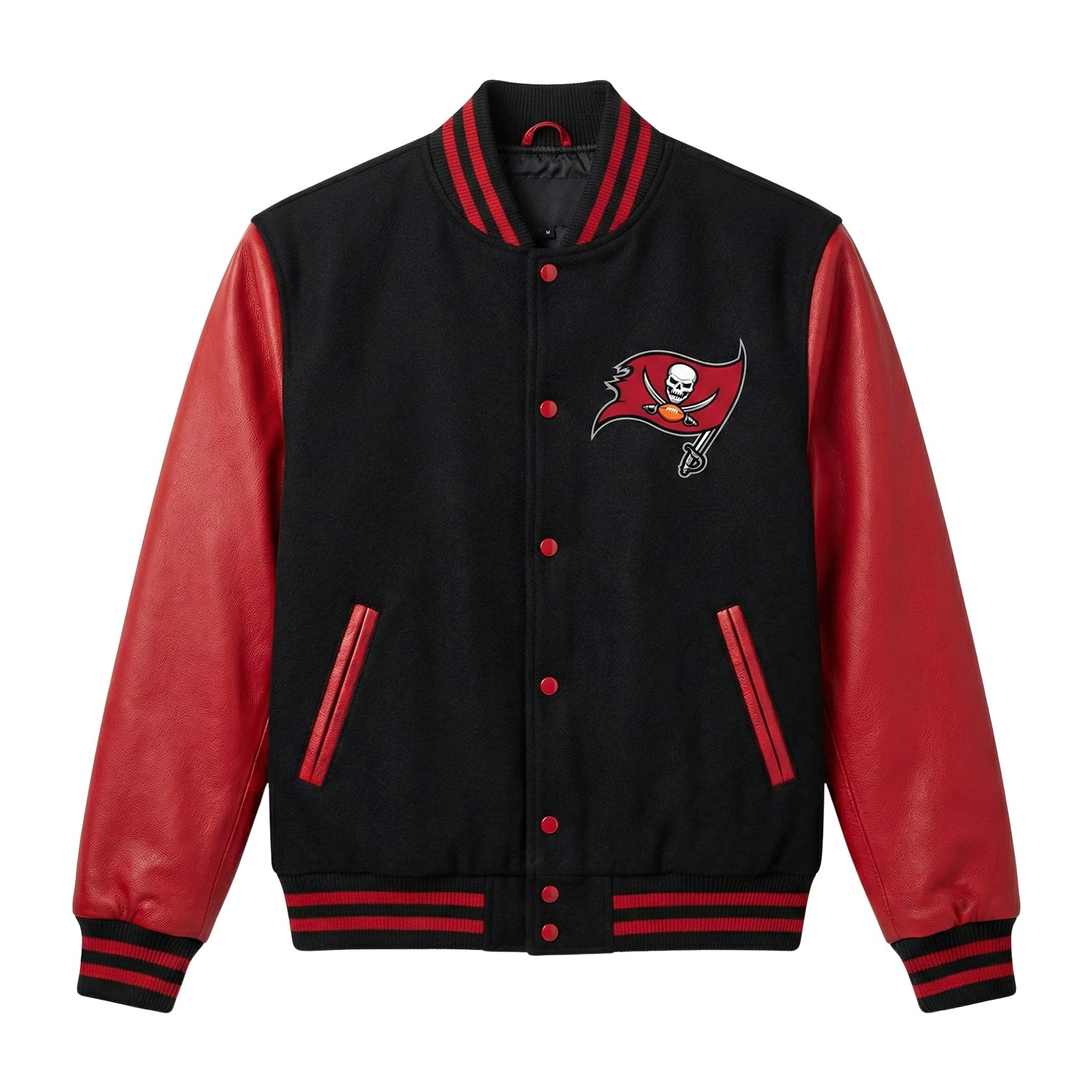 NFL Tampa Bay Buccaneers Black & Red Varsity Letterman Bomber Jacket for Men & Women