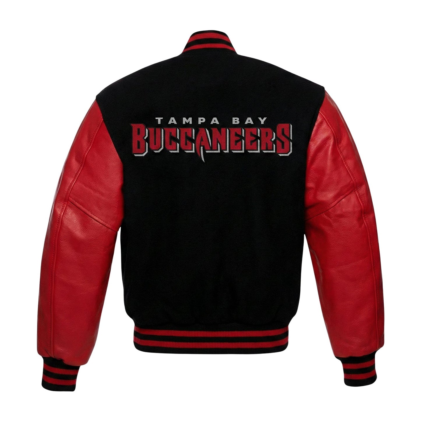 NFL Tampa Bay Buccaneers Black & Red Varsity Letterman Bomber Jacket for Men & Women