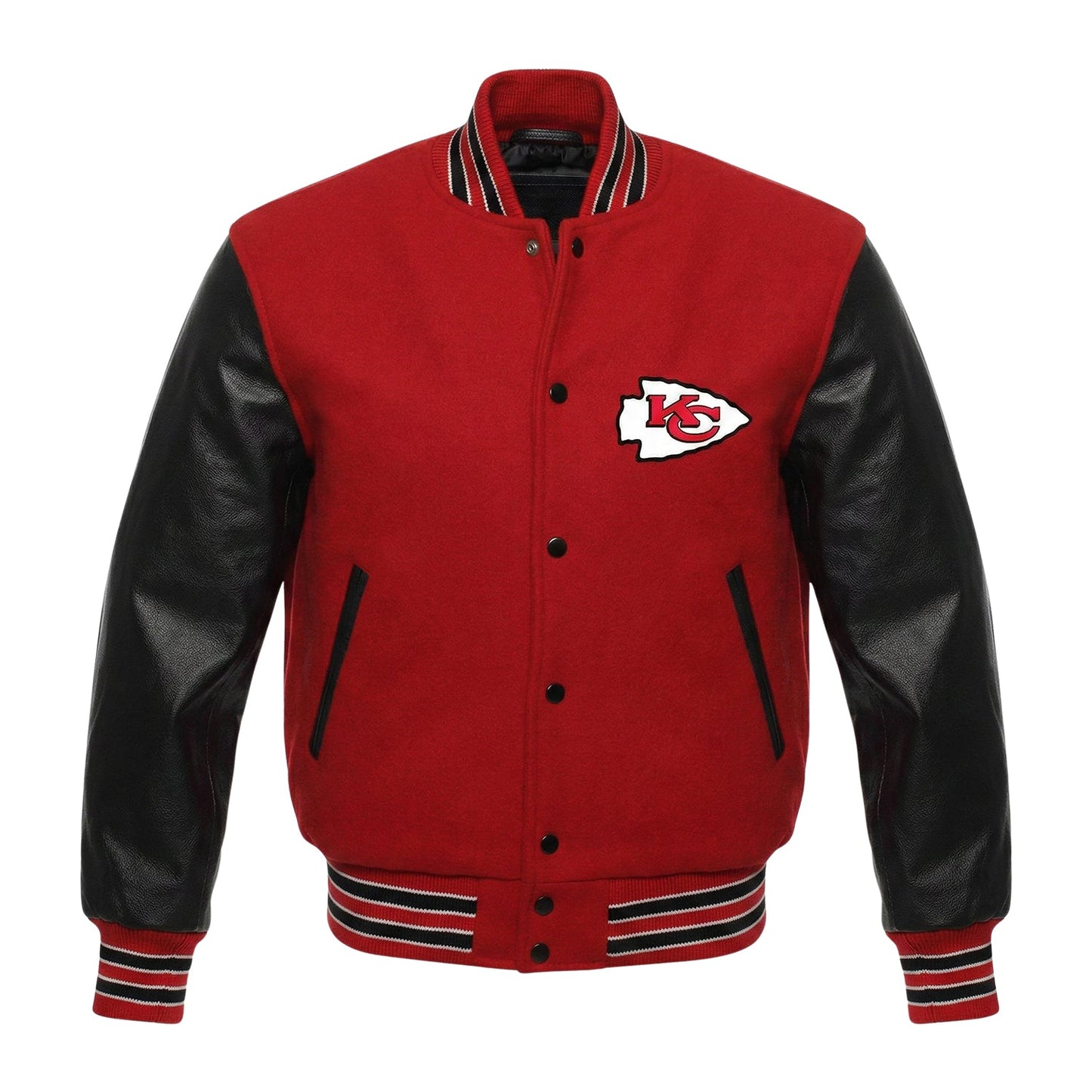 NFL Kansas City Chiefs Red & Black Varsity Letterman Bomber Jacket for Men & Women