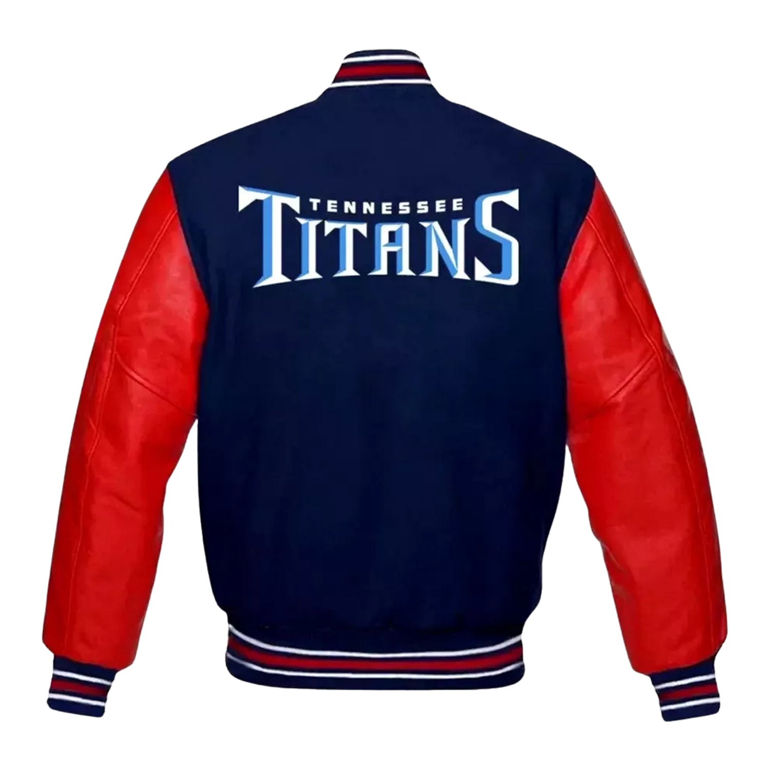NFL Tennessee Titans Navy Blue and Red Varsity Letterman Bomber Jacket for Men & Women