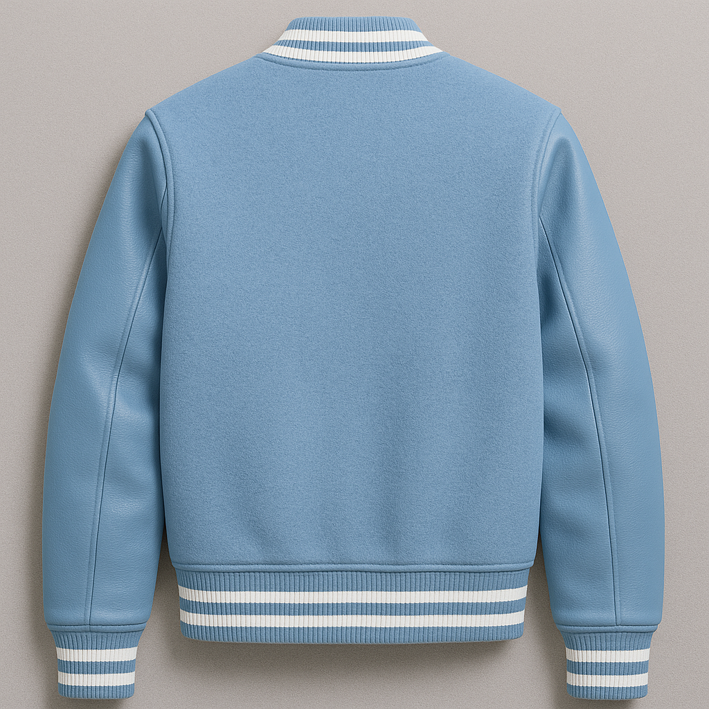 Blue jacket with white stripes on a gray background